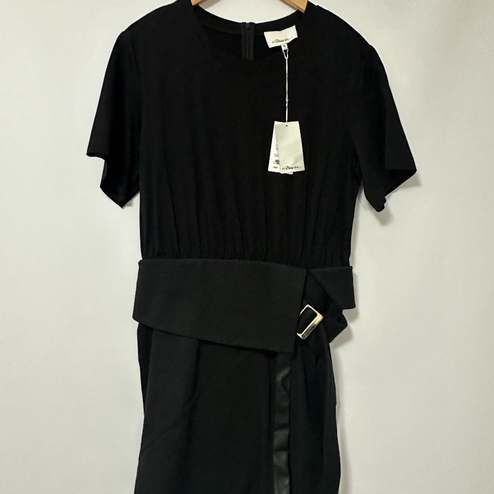 3.1 PHILLIP LIM Leather Trimmed Combo T-Shirt Dress NEW WITH TAGS!